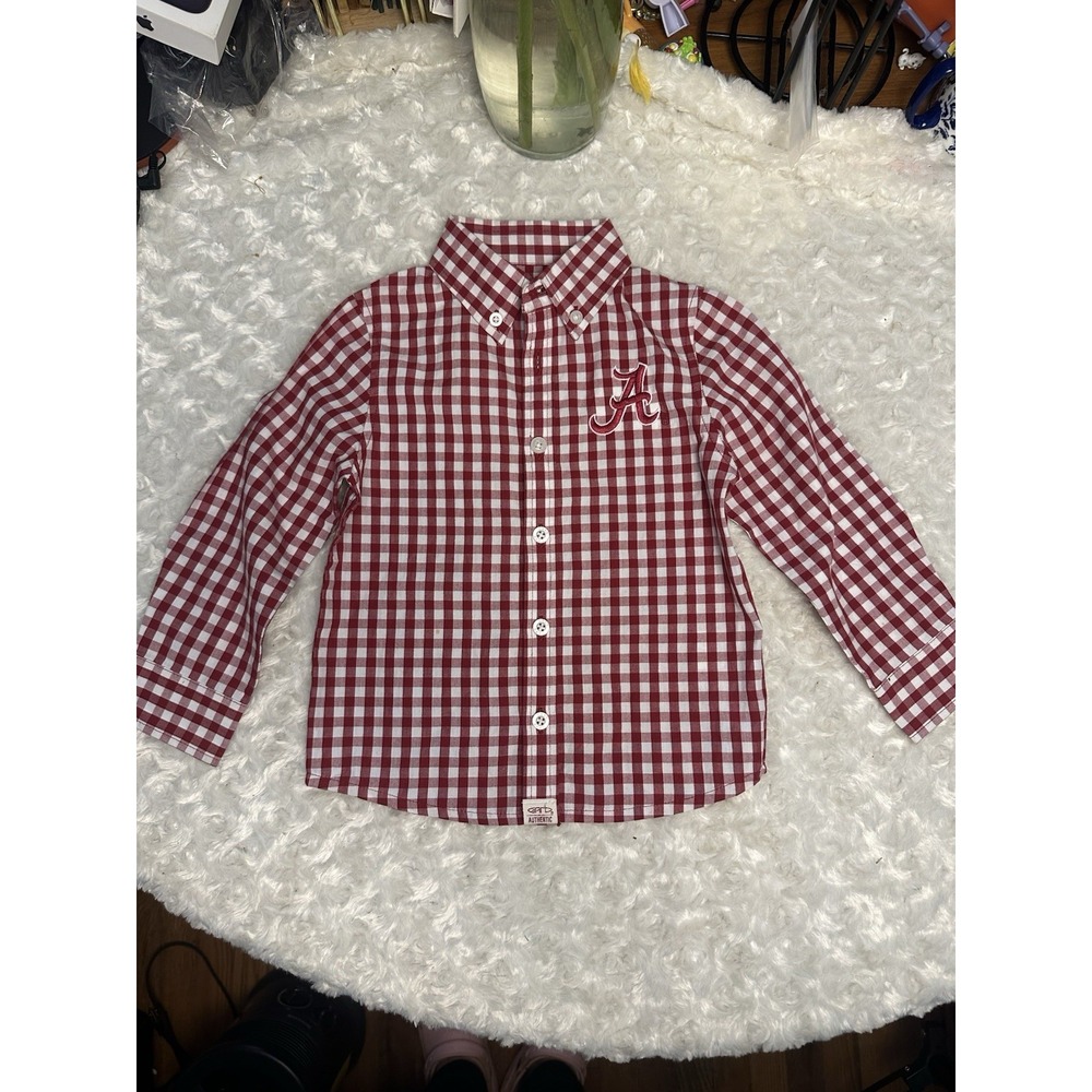 Garb Team Boys 2T Alabama Crimson Tide Red/White Plaid Cotton Button-Up